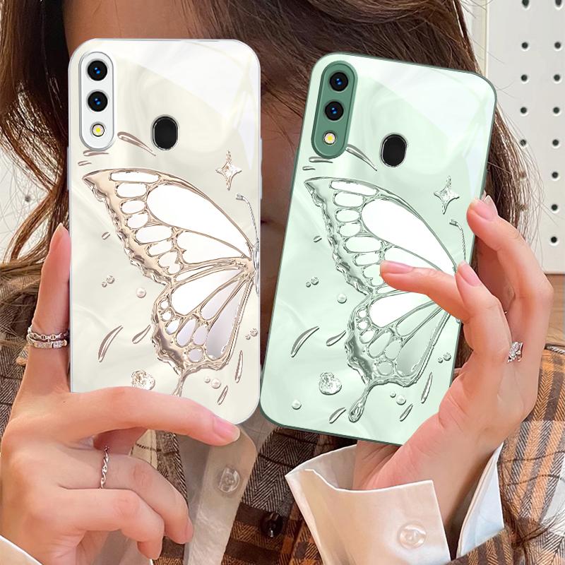 Бабочка из Ледяных Кристаллов Для Samsung A73 72 71 A70 56 55 54 A53 52 51 50 42 A35 A34 33 32 31 26 25 24 23 22 30 стеклянный чехол для телефона