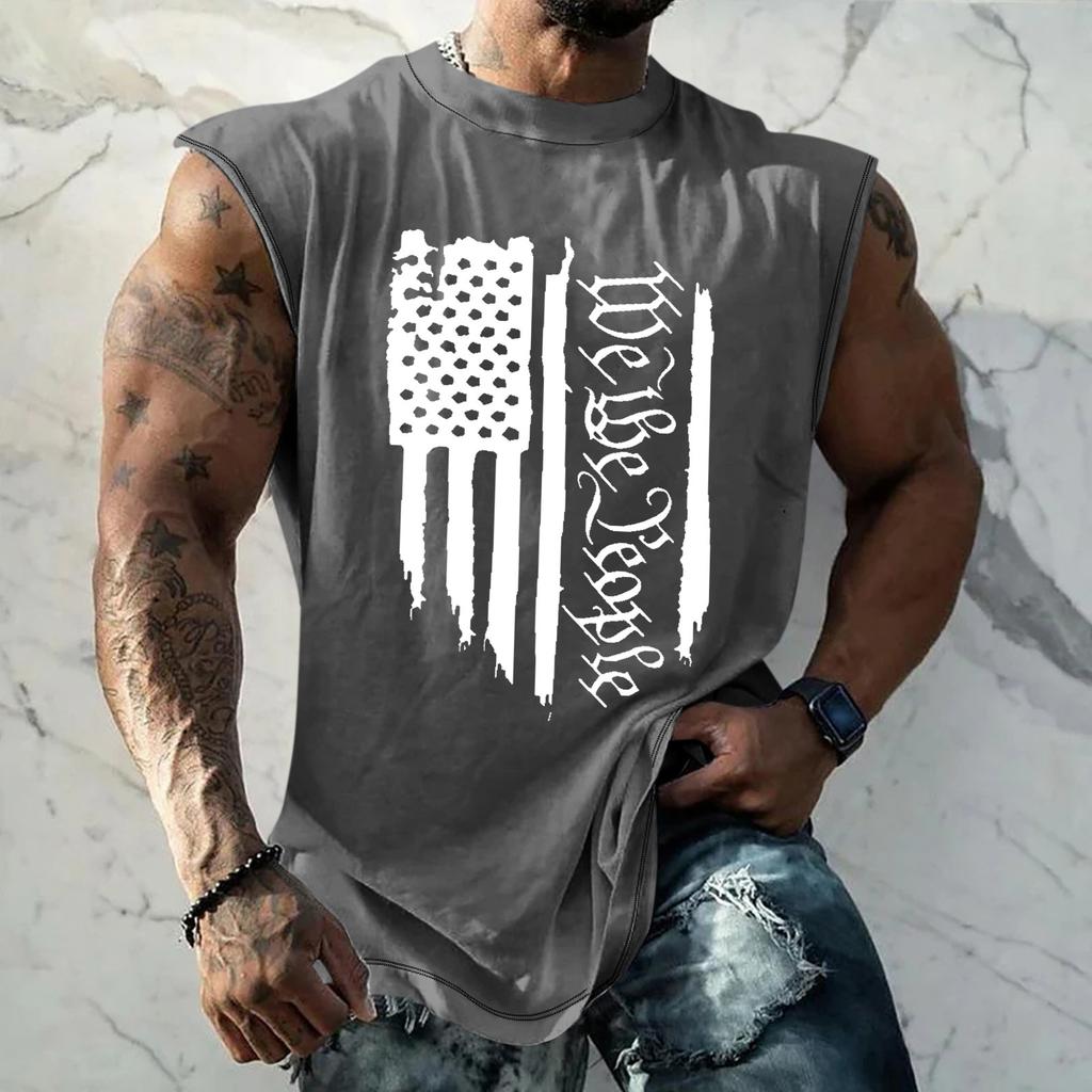 Летний мужской однотонный поглощающий пот дышащий жилет без рукавов с принтом и расширяющимся плечом