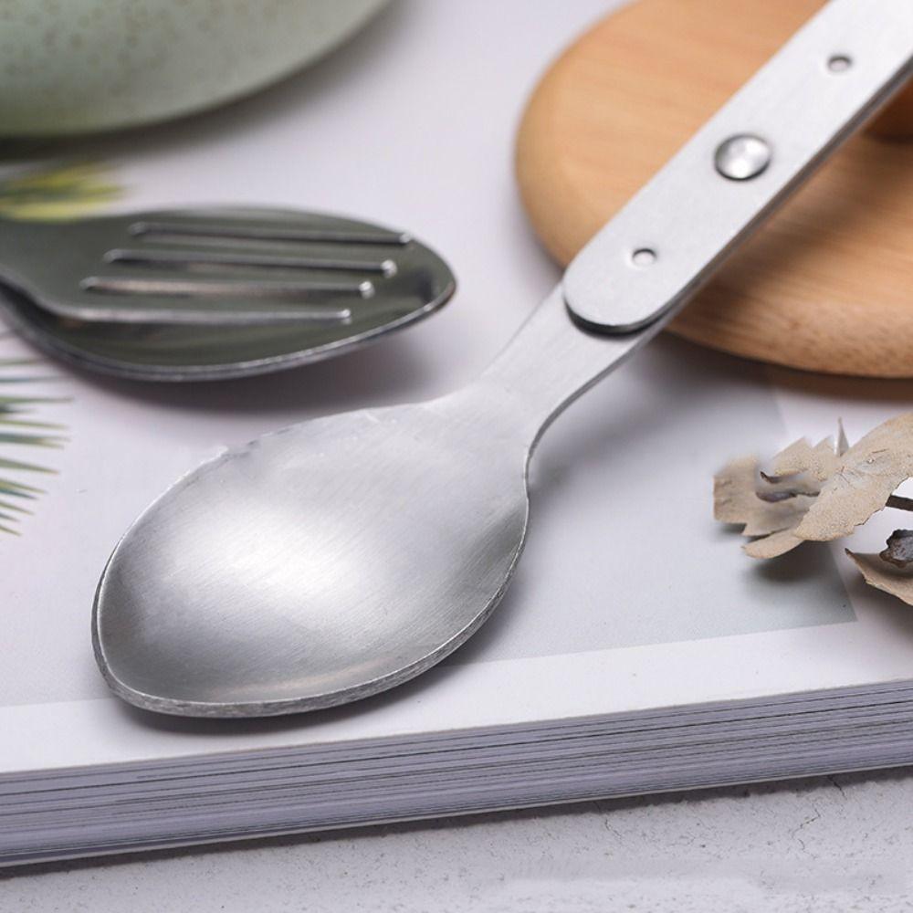 Silver 2-in-1 Foldable Fork Space-saving Spoon & Fork Tableware Camping Spoon  Traveling