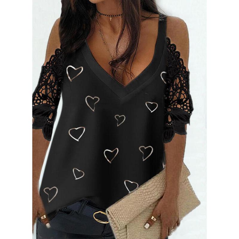 Summer Tops Print Lace Patchwork Off Shoulder Loose Women Blouses Fashion Elegant Short Sleeve Casual Shirts for Women Vintage Sexy Hollow Shirt 26632