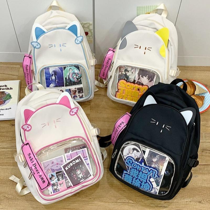 Милая Вышивка Кошки Хит Цвета Ita Mochila Большая Вместимость Mochilas Школьный Рюкзак Прозрачные Сумки для Женщин