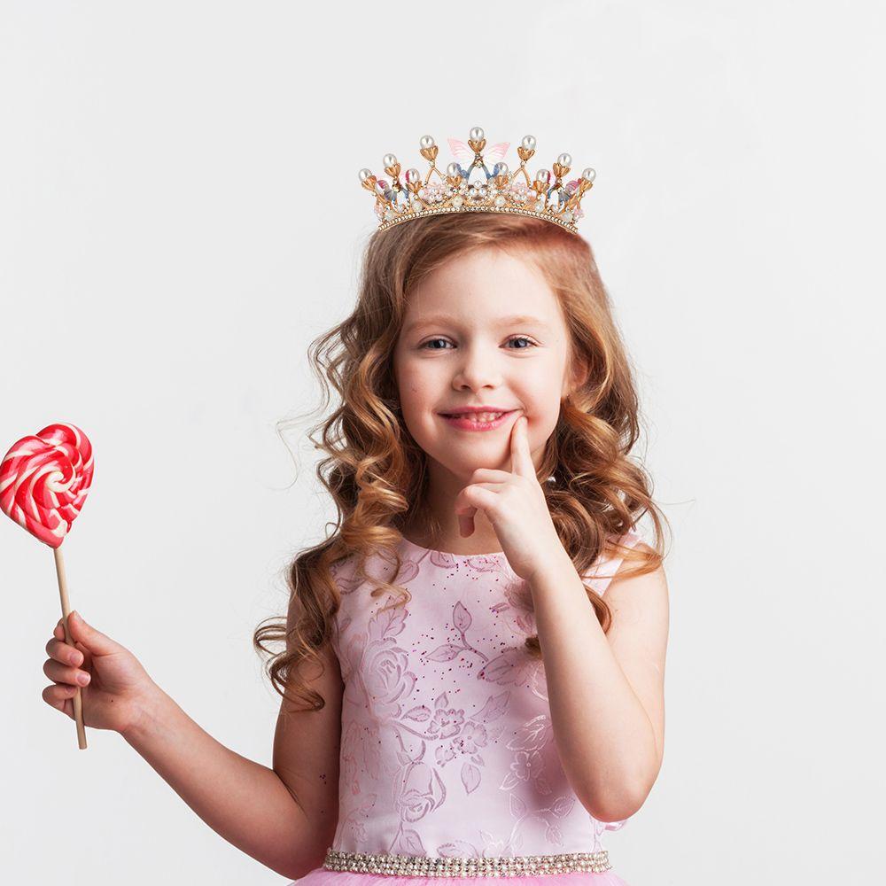 Свадебная тиара со стразами для подиума, корона принцессы на день рождения, тиары для девочек, повязка на голову с жемчугом и бабочками