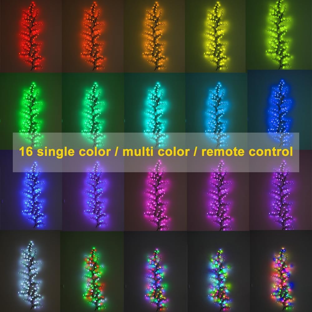 Рождественские 18 меняющих цвет волшебных светодиодных гирлянд-ив с пультом, разноцветные украшения-гирлянды на Хэллоуин, декор для комнаты, 18 веток, 144 светодиода