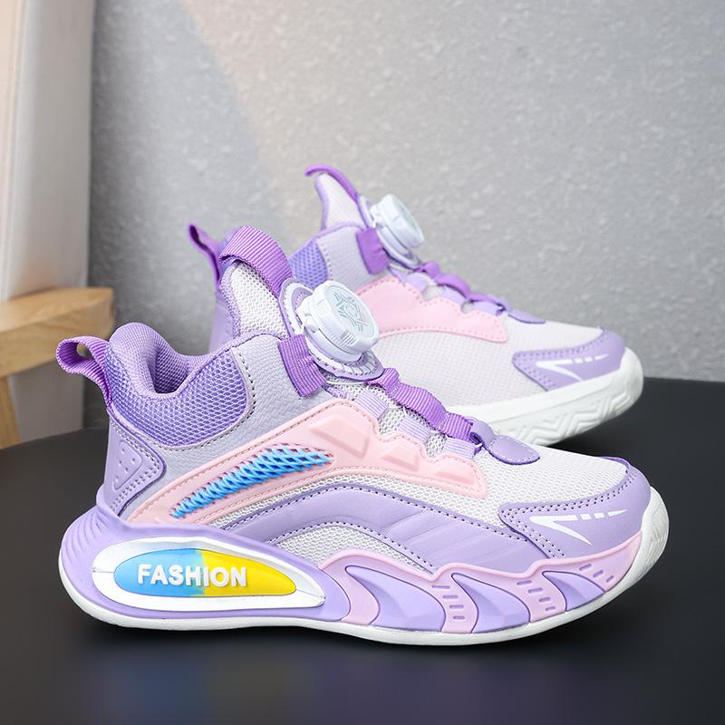 Детская спортивная обувь весна/осень Кроссовки для девочек Модная спортивная обувь для мальчиков Спортивная обувь для девочек с вращающимися пуговицами и толстой подошвой