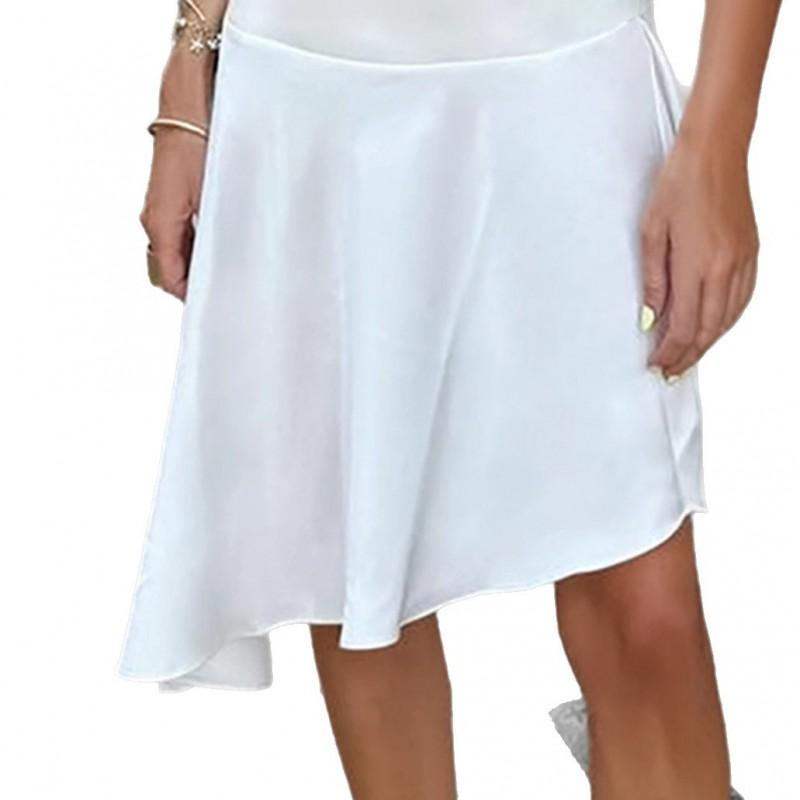 Womens Satin Midi Skirt Irregular A-Line Solid Color Elegant Commute Style 2025