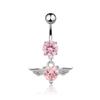 Angel Wing Feather Zircon Belly Ring with Heart-Shaped Diamond Buckle Piercing Jewelry