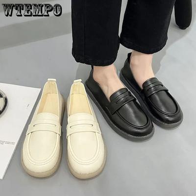 Женские туфли на плоской подошве в стиле ретро, ​​однотонные туфли на плоской подошве с круглым носком, весна-осень, туфли на толстой подошве на плоской подошве, удобные туфли из мягкой кожи