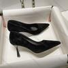 Comemore Black High Heels Women Pointy Head Professional Thin Heeled Single Shoes Female Sexy Suede Stiletto Party Dress Pumps