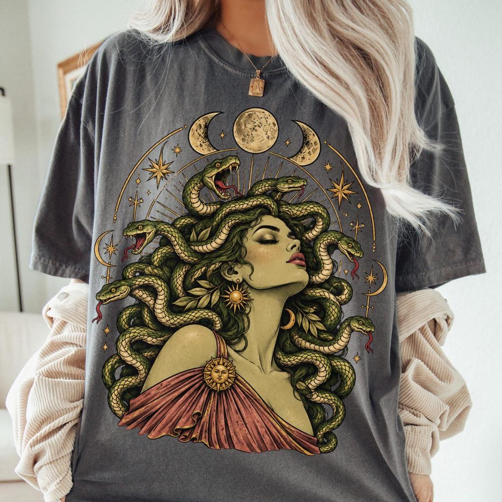 Comfort Colors® Medusa T-Shirt, Greek Mythology Snake Goddess, Gothic Celestial Graphic Tee