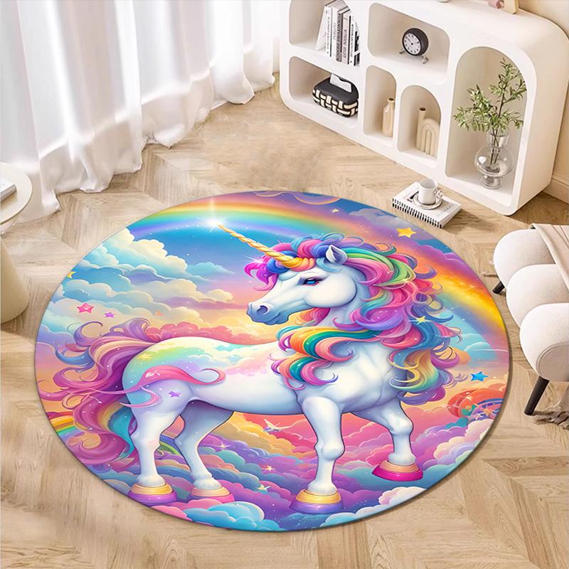 Rainbow Unicorn Fantasy Sky Round Rug Home Soft Decorative Anti Slip Yoga Table And Chair Mat Carpet Outdoor Floor Mat Carpet S4