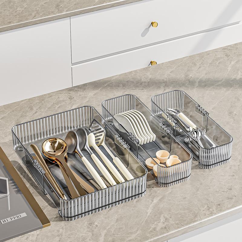 Органайзер для выдвижного ящика для столовых приборов Регулируемая корзина для хранения столовых приборов Разделитель для хранения столовых приборов Органайзер для косметики