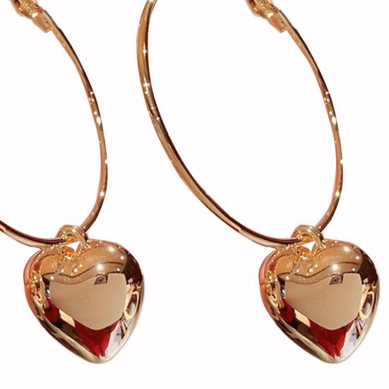 1 Pair Hoop Earrings Round Heart Pendant Plated Jewelry Exaggerated Appearance Dangle