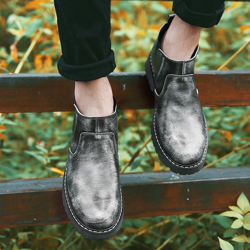 Мужская обувь Длинные ботинки в британском стиле Мужские однотонные ботинки челси Очень большие короткие ботинки Деловая официальная обувь