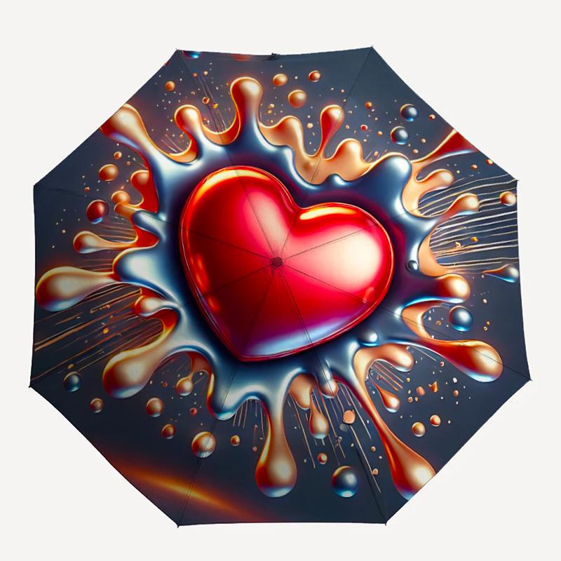 1pc Heart Splash Decor Automatic Folding Umbrella - Portable Collapsible Design, 8-Rib Iron Frame, Durable Fabric yy251125057