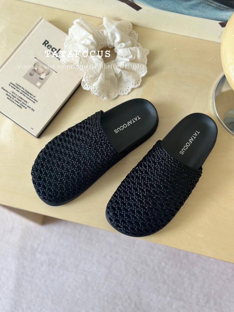 2025 новая кожаная плетеная ретро сумка тапочки с открытой пяткой на толстой подошве с вырезами сандалии-шлепанцы женские