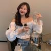 Slash Neck Sexy Off Shoulder Women's Short Top Pure Desire T-shirt Crop Top High Waisted Navel Exposed Puff Sleeve Korean Fashion Spring Autumn