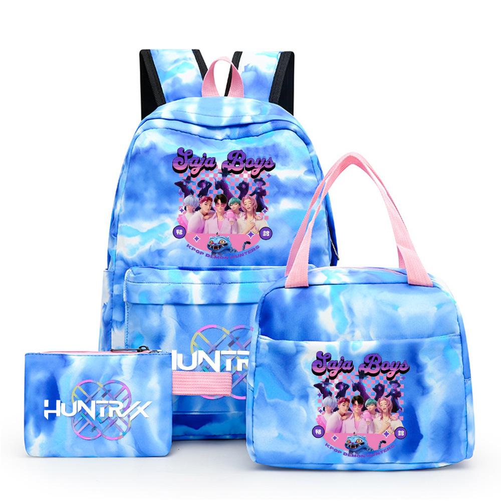 3Pcs/set Anime Cute Kpop Printed Backpack with Lunch Bag Pencil Case for Teenager Girl Boy Bookbag Large Capacity Waterproof Travel Bag Kid Gift