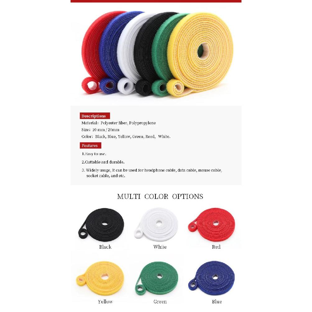 5m/roll Self Adhesive Tape Cable Ties Reusable Loop Bundle DIY Accessories Nylon Strap Organizer Clip Wire Holder ManagementPinstriping Tape 3