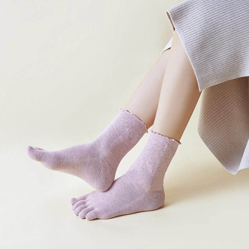 Cotton Five Finger Socks For Woman Edge Curl Fashions Colorful Loose Harajuku Short Socks With Toes Japanese Split Toe Socks