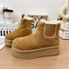 Матовая кожа большая голова зимние сапоги женские зимние бархатные теплые на толстой подошве короткие челси пушистые хлопковые сапоги