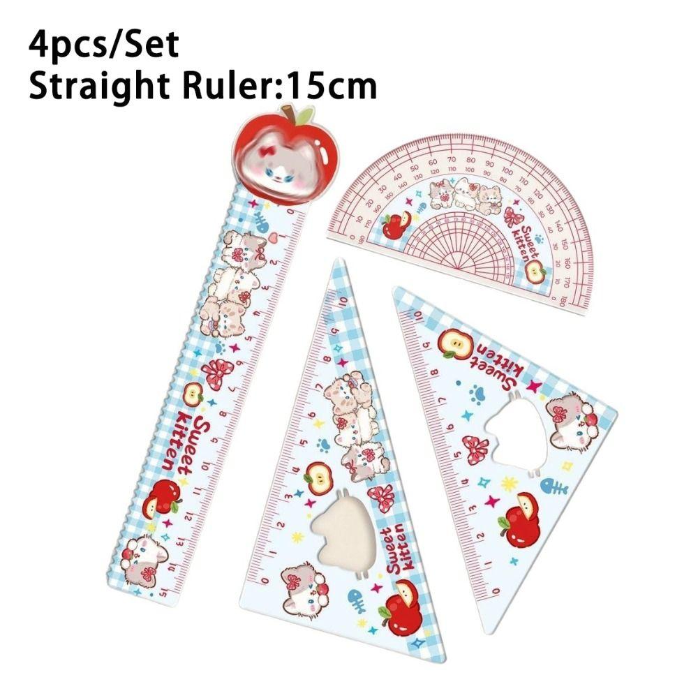 4pcs Acrylic Straight Ruler Measurement Drawing Stationery Set Square Protractor School Office
