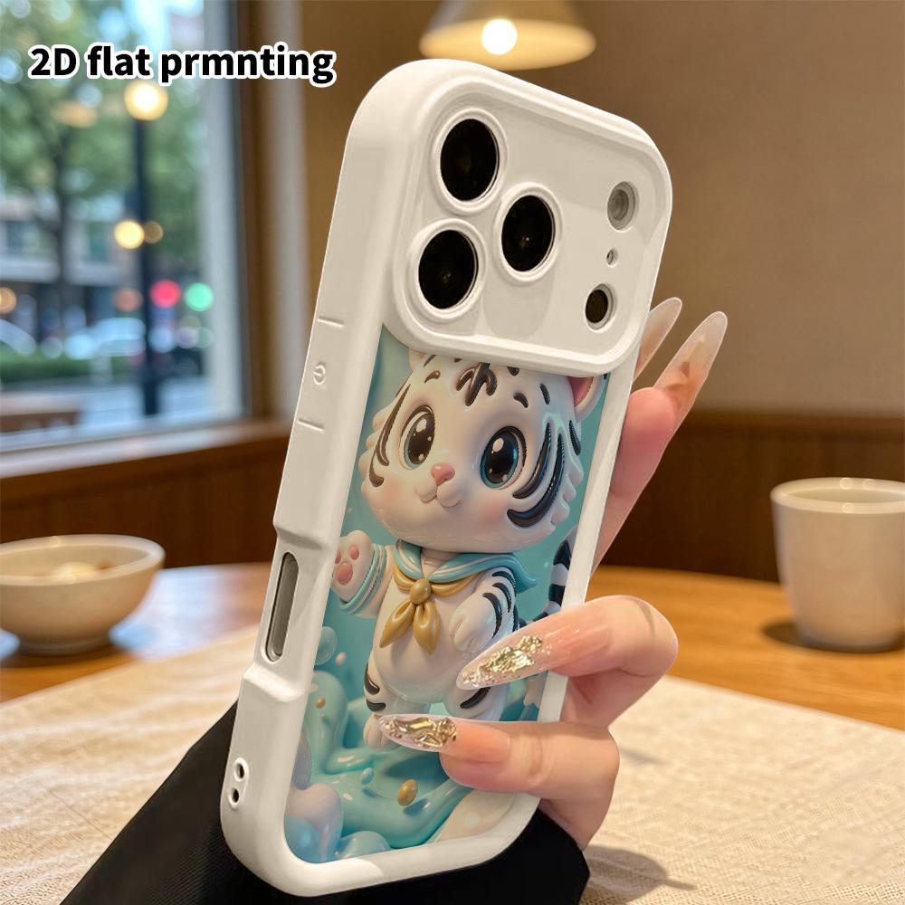 Phone case: 2D flat design suitable for iPhone 18 17 16 15 14 13 Pro protective case, Sailor White Tiger, perfect Christmas and Halloween holiday gift