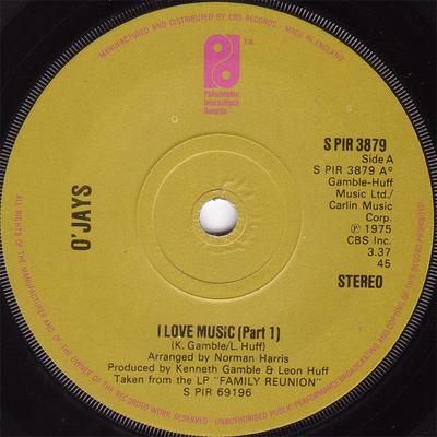 7-дюймовая пластинка O'JAYS - I Love Music SPIR3879 Филадельфия 1976 Великобритания Соул/Фанк Б/У