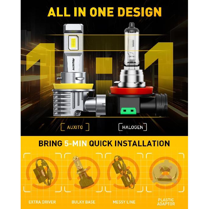 Светодиодная лампа AUXITO H11, лампы H8, на 900% ярче, лампы H8 H9, Plug N Play, долгий срок службы, без мерцания, 99% совместимости, 2 шт.