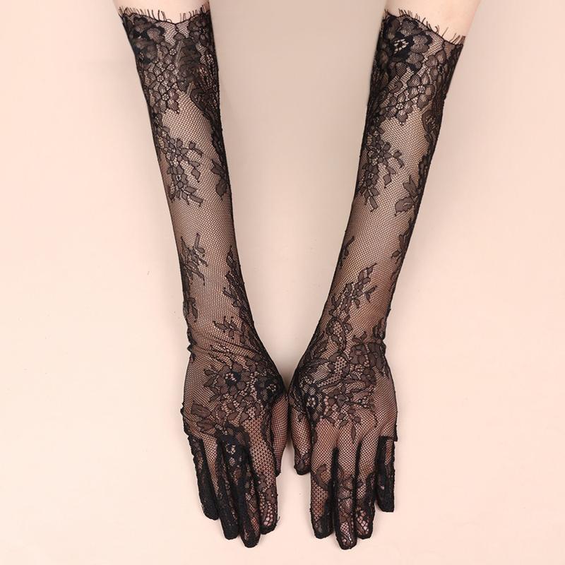 Fashion Thin Bridal Etiquette Gloves Stage Feather Sleeves Long Stretchy Elbow Tulle Opera Gloves Costume Evening Party Gloves