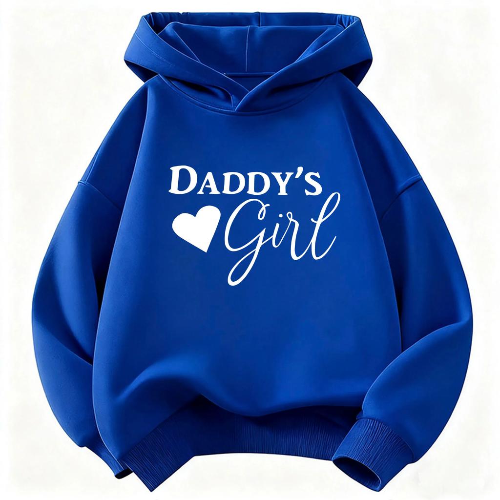 This new, stylish and adorable hooded sweatshirt for kids features the words "Daddy's Girl" and a heart pattern.