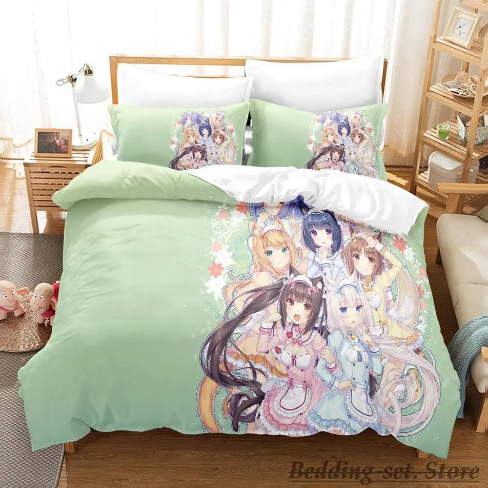 Каваий комплект постельного белья Nekopara Односпальный Полуторный Двуспальный Кинг-сайз Комплект для кровати Взрослый Детский Спальня Комплекты пододеяльников Аниме постельное белье Кровать