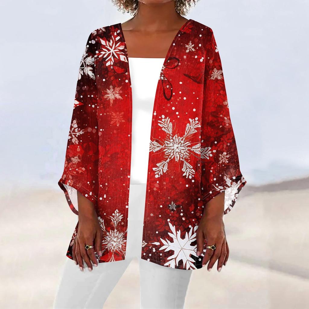 Женская повседневная мода с рождественским принтом легкая куртка средней длины кардиган