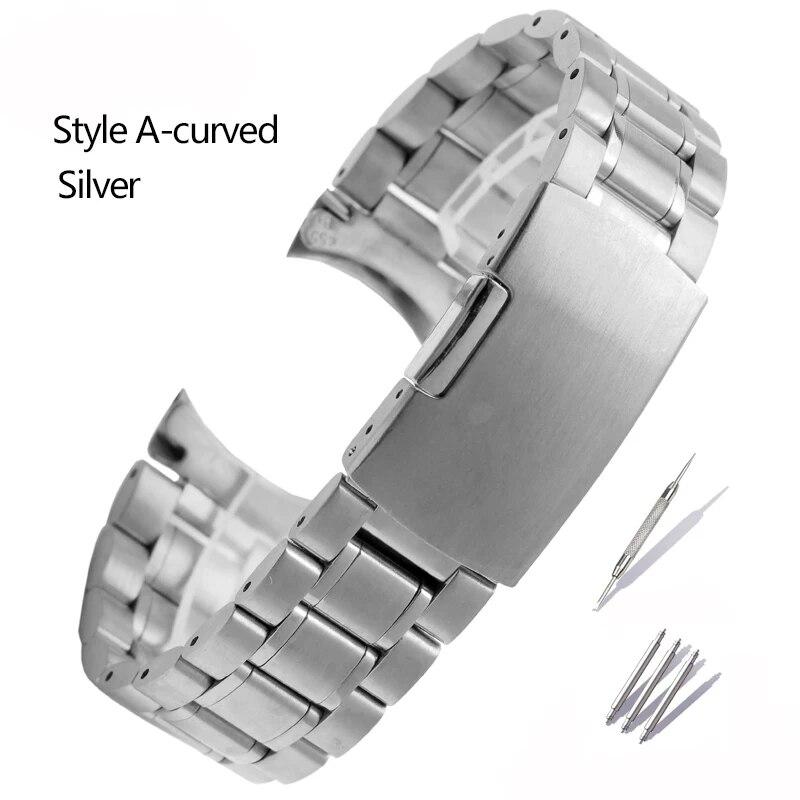 Высококачественный ремешок для часов из нержавеющей стали для Casio Tissot Seiko Citizen, металлический плоский/изогнутый ремешок на конце, браслет, цепочка для часов 20 мм 22 мм