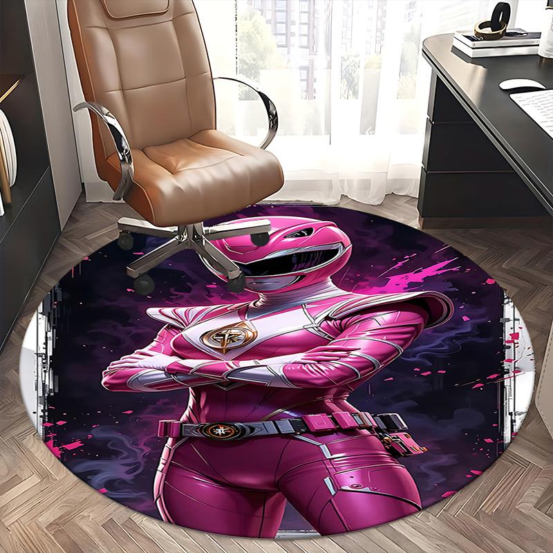 Pink Ranger Chair Mat Round Carpet for Home Decor, Office Flooring, Gift Idea for Living Room, Bedroom, s0388b