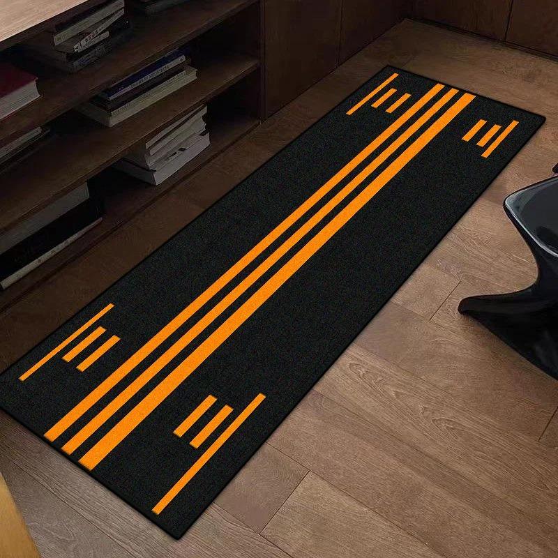 Modern Black Area Rug with Diagonal Orange Lines Non-Slip Rectangular Carpet for Living Room Study Decor Soft Floor Mat