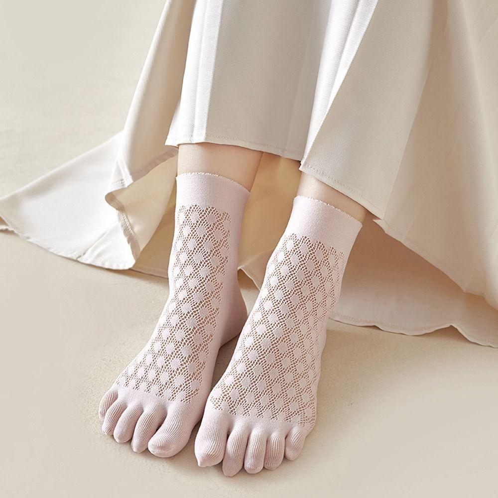 Comfortable Sweat-absorbing Mesh Velvet Cotton Solid Color Five Finger Socks Women Hosiery Breathable Thin Socks