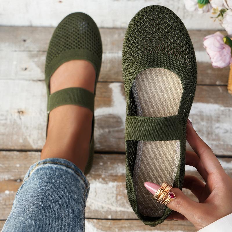 Fashion Autumn New Womens Fashion Round Toe Flat Non-Slip Womens Shoes Solid Color Mesh Shallow Mouth Slip-On Women Shoes Large Size
