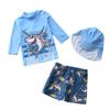 Toddler Boys Rashguard Two Pieces Swimsuit Set Swimwear Long Sleeve Cute Cartoon Print Bathing Suit Rash Guards with Sun Hat 1-7T