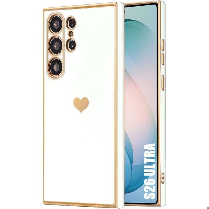 Coque Silicone - BOOLING - pour Samsung Galaxy S26 Ultra - Souple Slim Antichoc Motif Cœur - Blanc