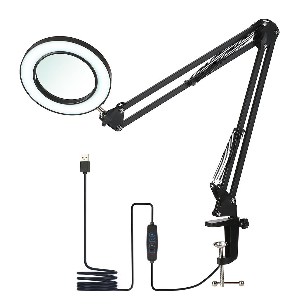 Tomshine Flexible Clamp-on Table Lamp with 8x Magnifier Swing Arm Dimmable LEDs Desk Light 3 Color