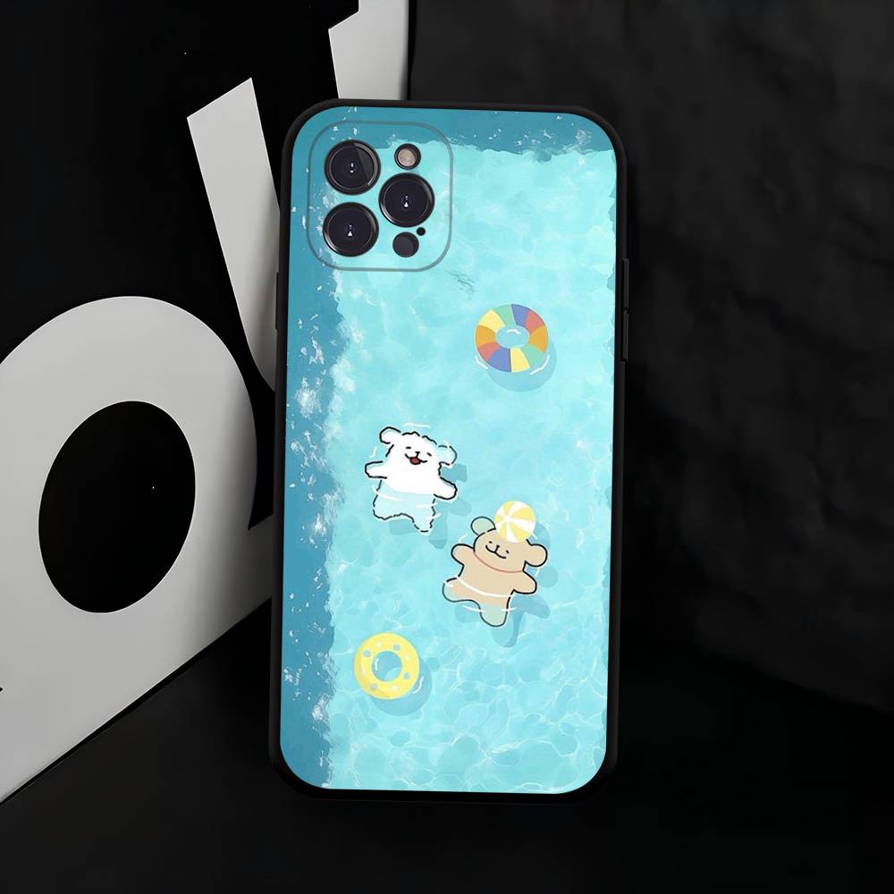 Корея Линия Щенячий Мальтийский Пудель Чехол для Телефона Для IPhone 17 16 15 14 13 12 11 Pro Max Mini Air Черный Ударопрочный Мягкий Чехол Fundas