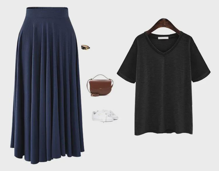 Летняя юбка-зонтик из модала с высокой талией и складками - размер плюс, средней длины, свободного кроя