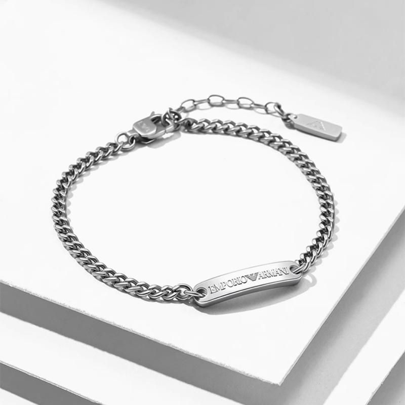Emporio Armani Хип-хоп Модный Универсальный Браслет Звенья Кубинской Цепи Из Нержавеющей Стали Мужской браслет Серебристый EGS3189040