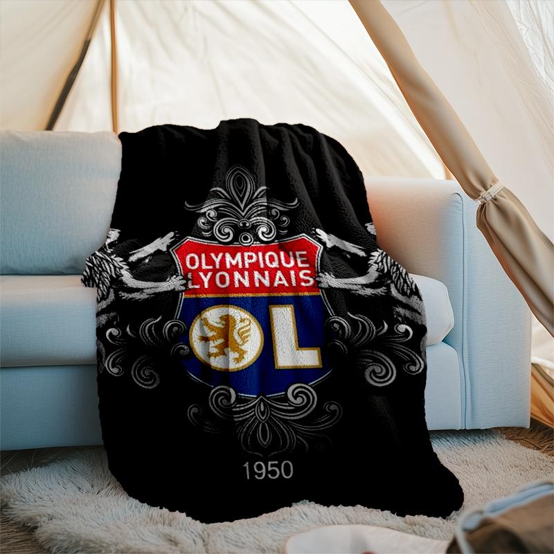 1PC Lyon Football Crest Design Printed Soft Flannel Blanket Throw for Adult Bedroom Living Room Sofa Camping Travel Fan gifts Christmas Gifts