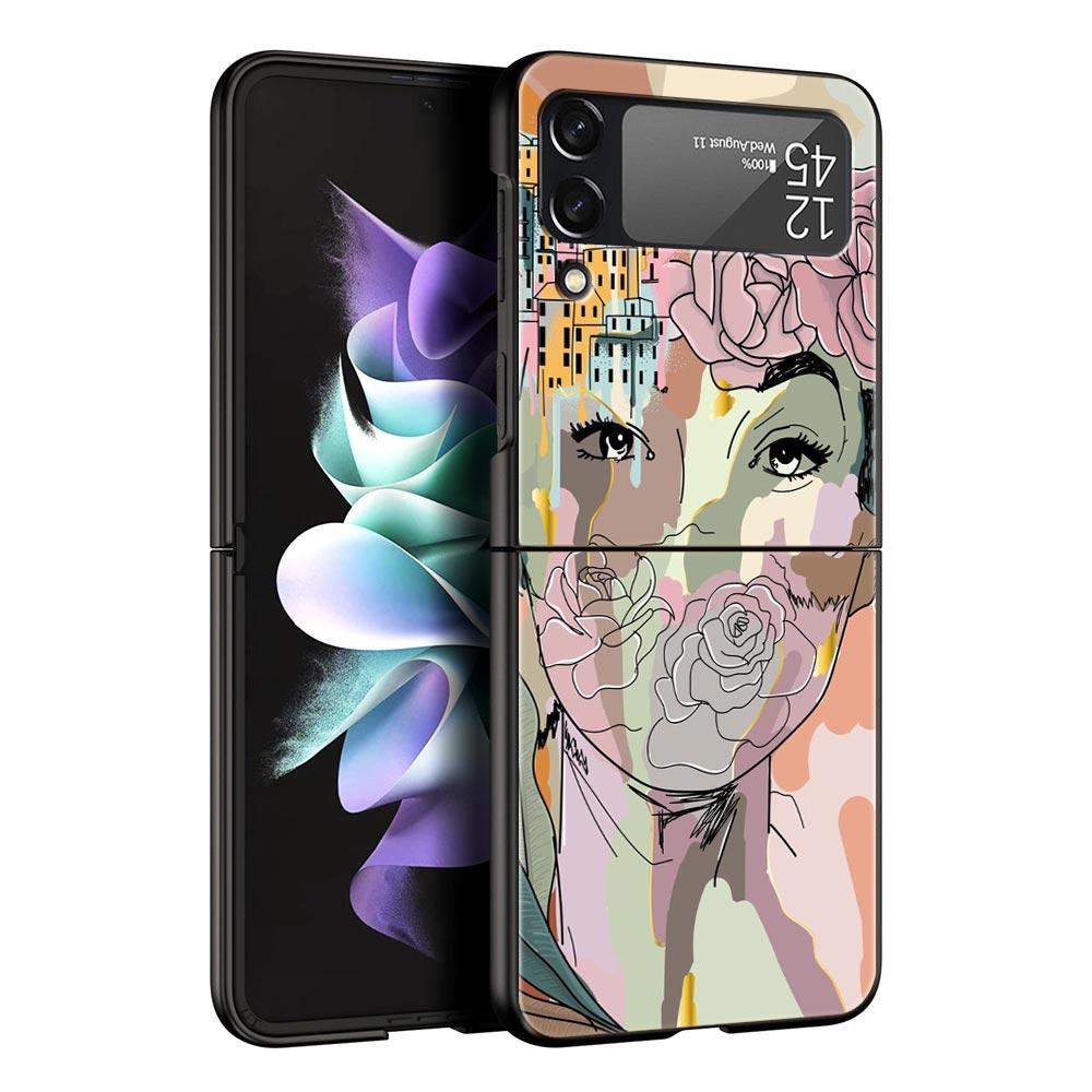 Чехол для телефона Paris Art blue butterfly Girl flower для Samsung Galaxy Z Flip 3 4 5, черный, складной, жесткий защитный чехол для мобильного телефона