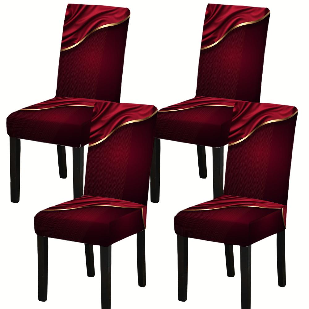 4 6 Pcs Red Velvet Stretch Dining Chair Covers With Gold Trim Elegant Seat Protectors For Home Party Decor Dustproof
