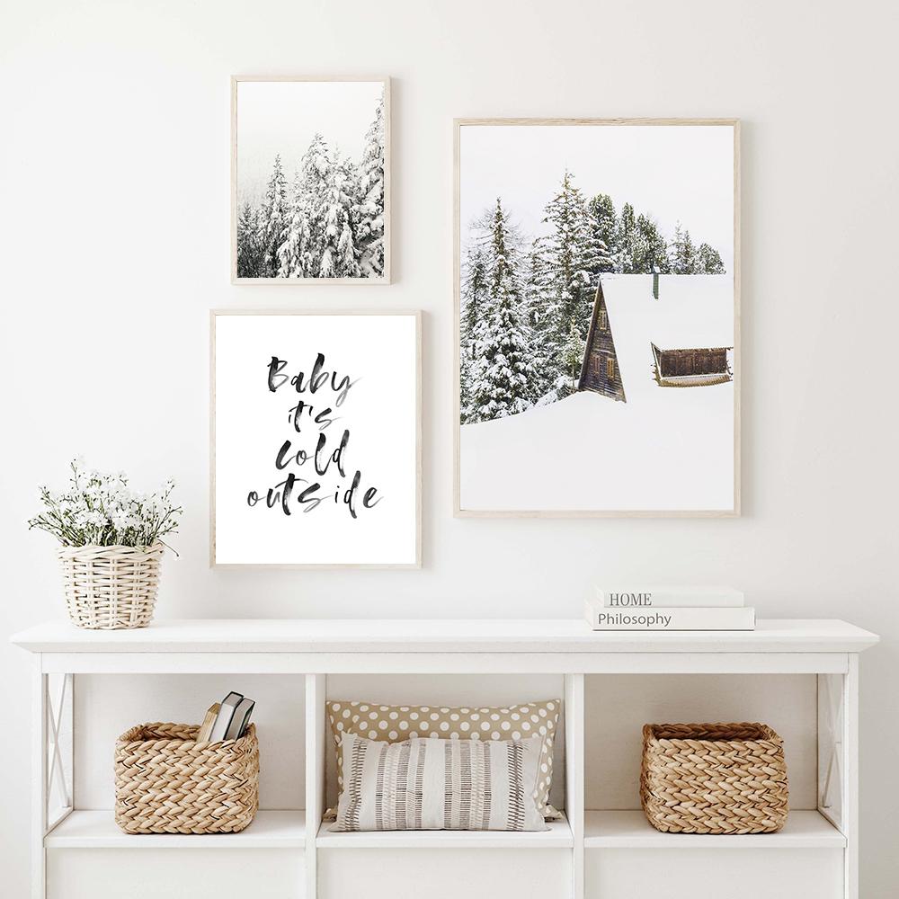 Зимний принт бревенчатая избушка с лосем настенное искусство лесной рождественский декор деревенский зимний холст постер современный скандинавский декор для гостиной