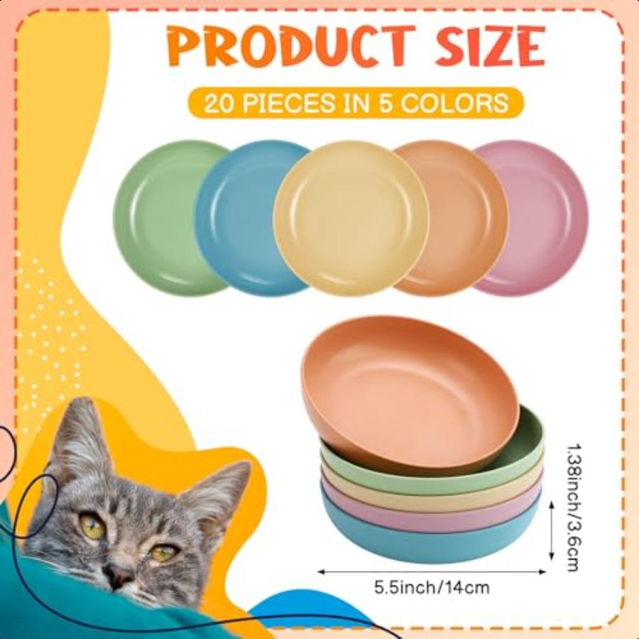 Набор из 20 штук мелких кошачьих мисок 5,5 дюймов пластиковые тарелки для кошачьего корма для влажного корма для котят с короткими лапами