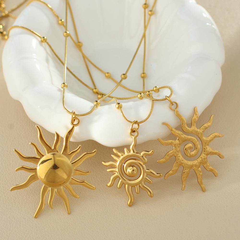 Stainless Steel Pendant Necklace for Women Spring Buckle Chain Sun Pendants Women's Stainless Steel Zircon Birthday Gift Trend