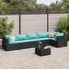 VidaXL Garden Furniture Set 7 Pcs with Cushions Black Wicker, Outdoor Sofa Set, Garden Corner Sofa 3308116
